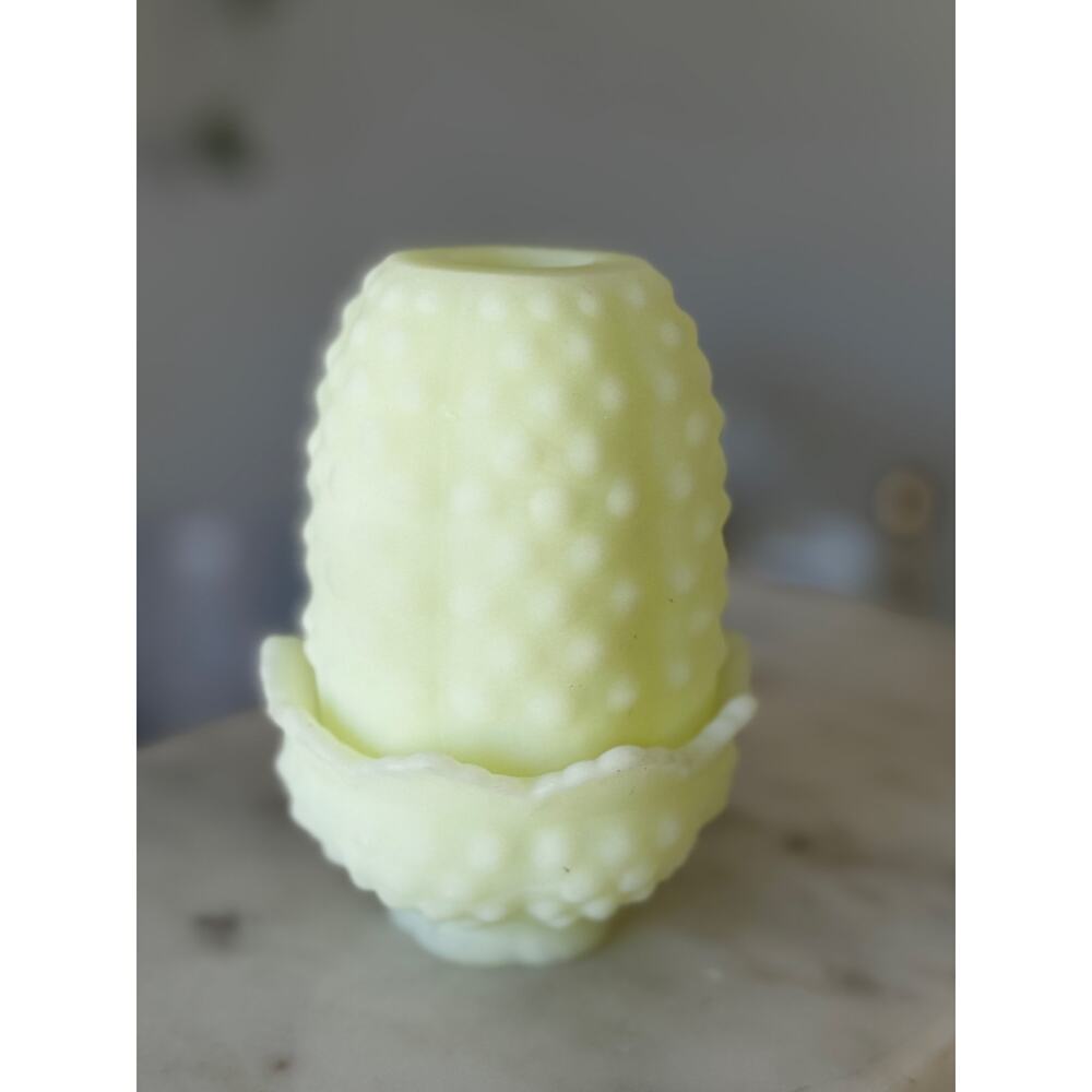 Custard Uranium Glass Hobnail Fairy Lamp Satin UV Reactive Glow - Picture 13 of 13